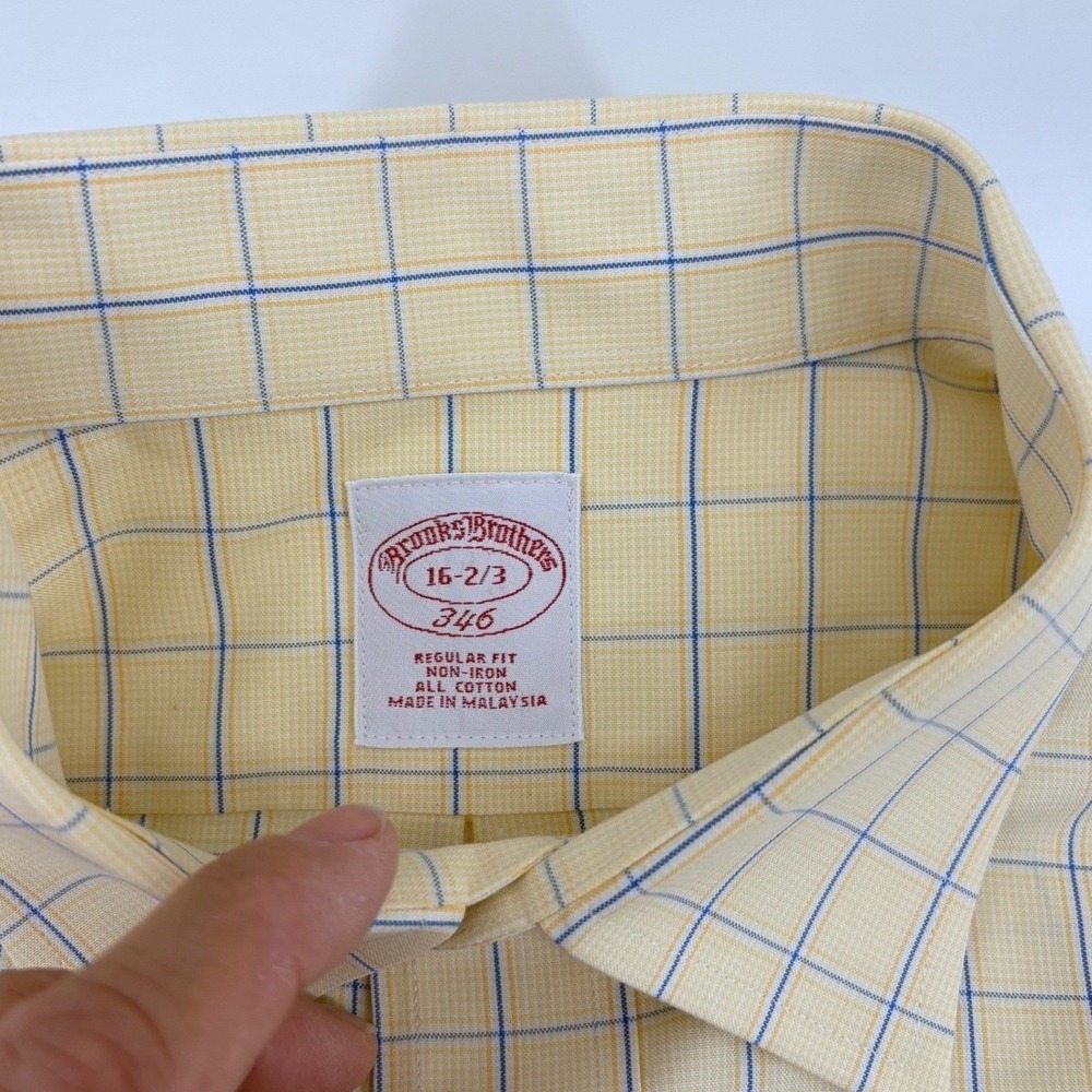 Brooks Brothers Mens Yellow Blue Checkered Regular Fit Non Iron‎ Shirt 16 2 3